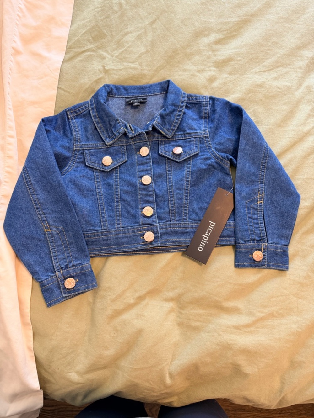 Picapino Girls' Blue Denim Jacket - Cropped Button-Front Style